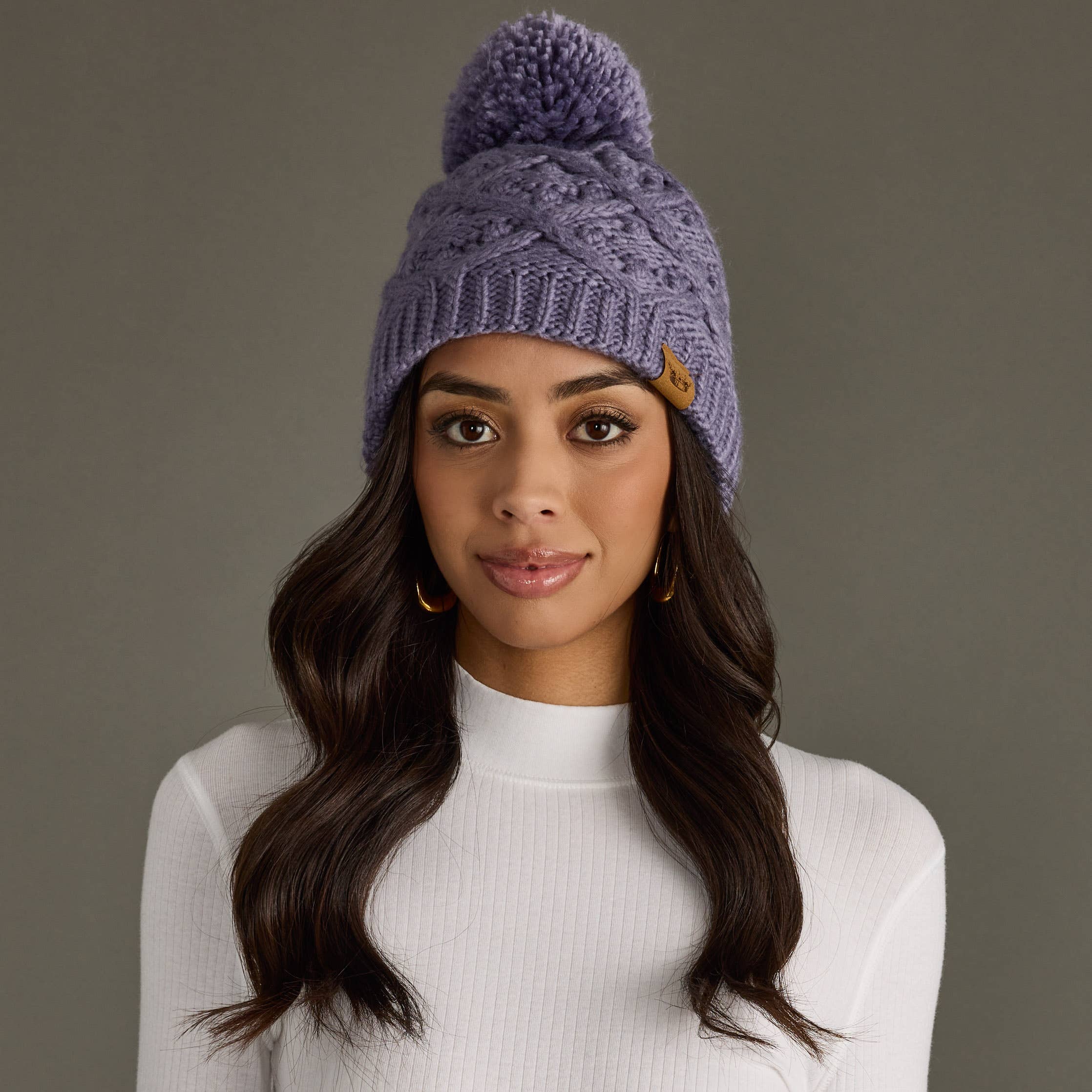 NEW PANACHE women\'s knit pom hat in dusty blue Samantha Cashmere Cable Knit Pom Pom Hat - Dusty Blue – Merben main image 2