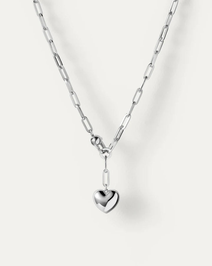 Puffy Heart Chain Necklace - Silver | Jenny Bird