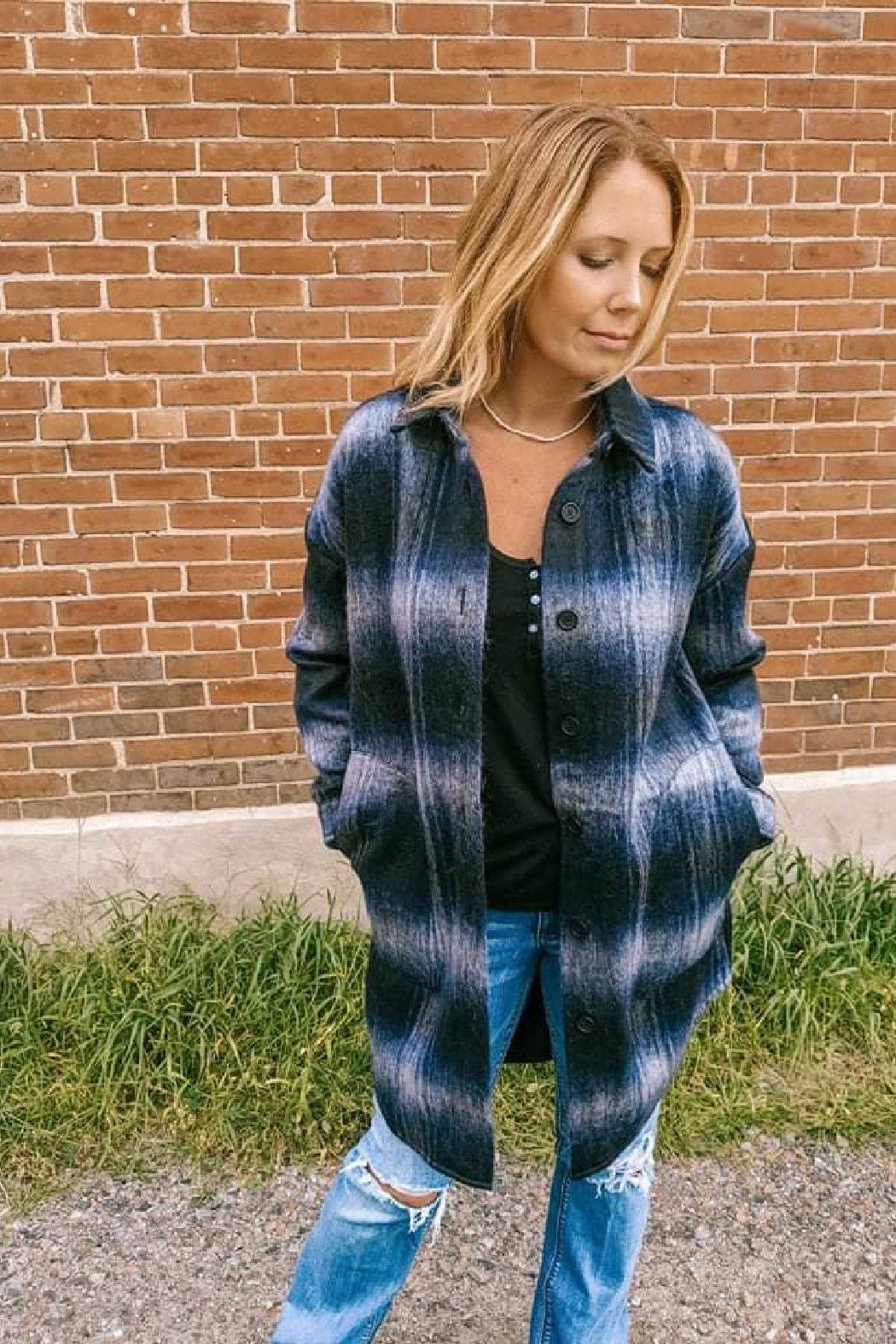Britney Shacket - Navy Plaid | RD Style - Clearance