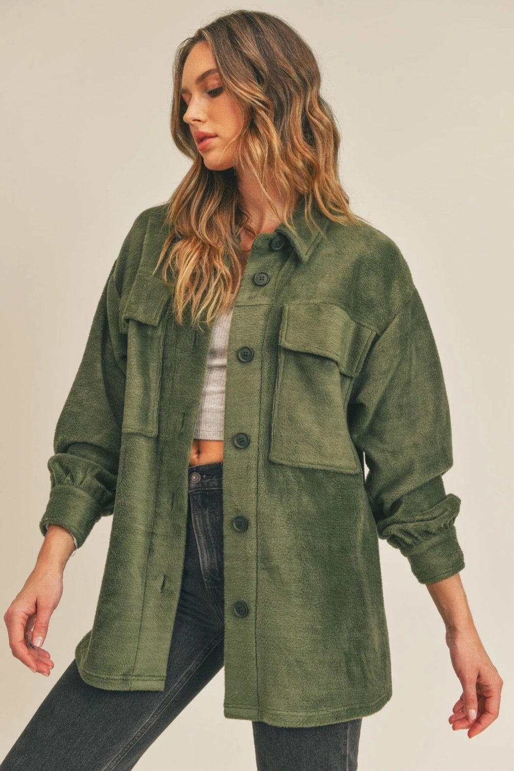 Ivy Sole Soft Shacket Olive Sadie Sage Clearance