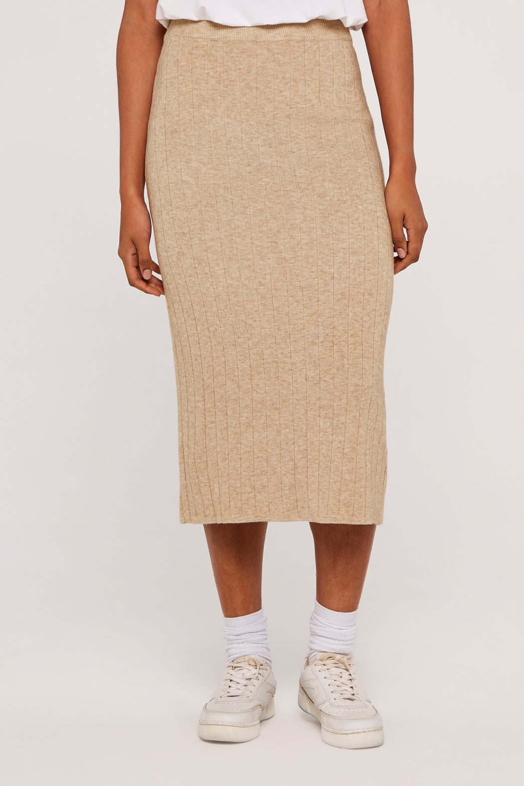 Stone Ribbed Knit Skirt | Apricot - Clearance