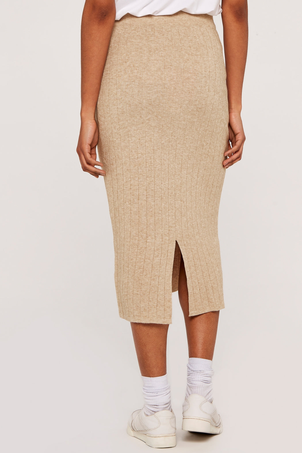 Stone Ribbed Knit Skirt | Apricot - Clearance