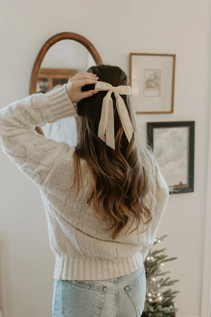 Windor Flat Velvet Bow in Cream | Barbays