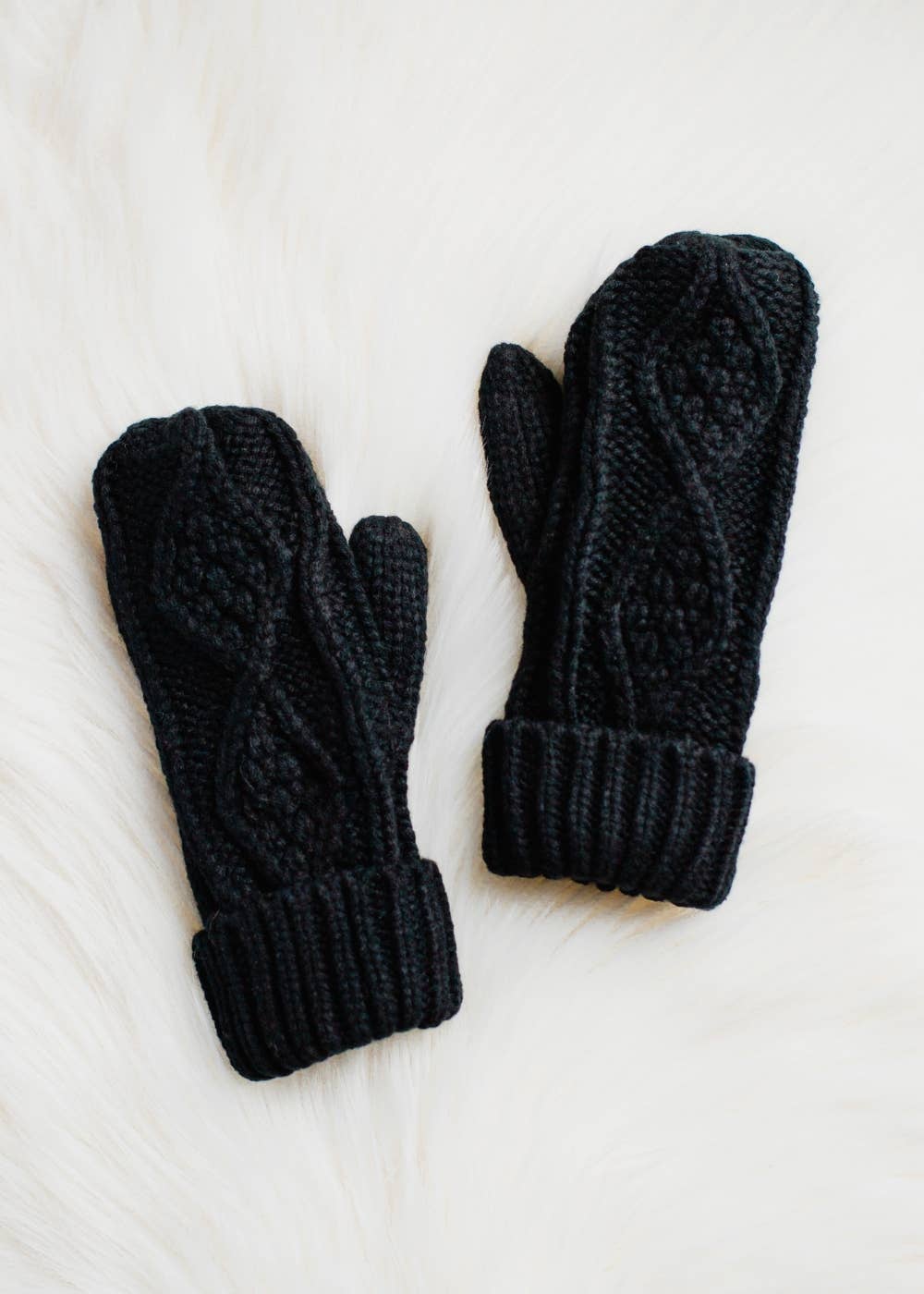 Black Cable Knit Mittens | Panache Apparel Co.