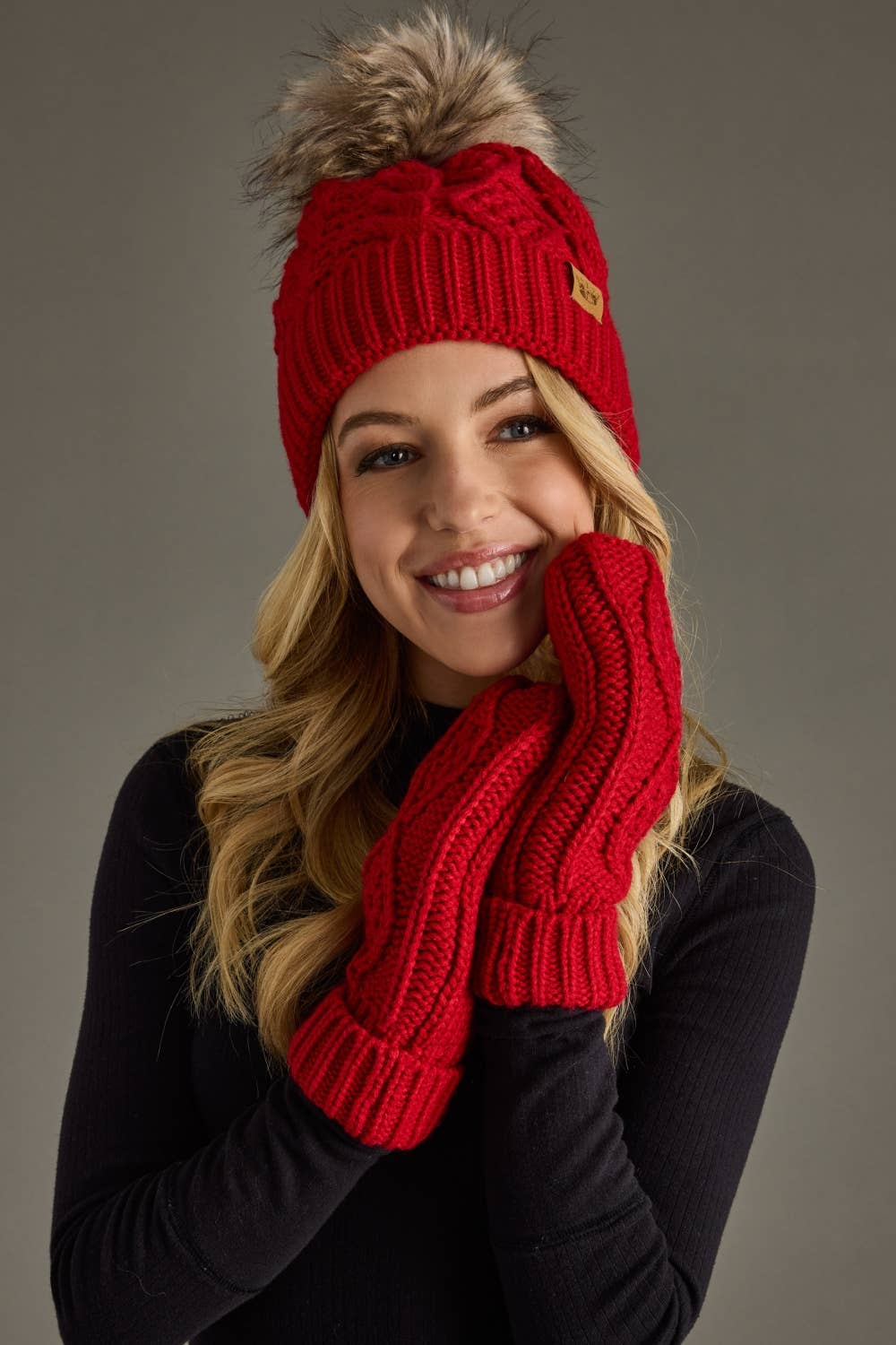 Red Cable Knit Pom Hat | Panache Apparel Co.