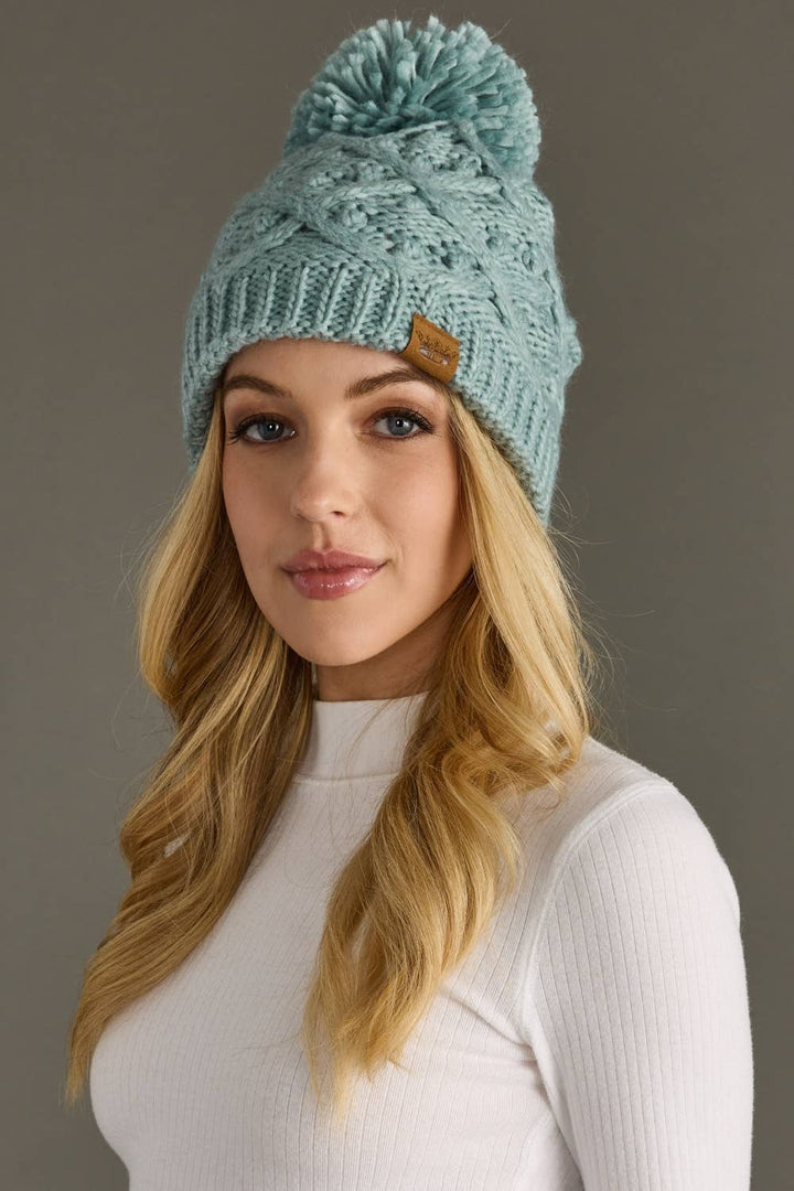 Dusty Teal Knit Pom Hat | Panache Apparel Co.