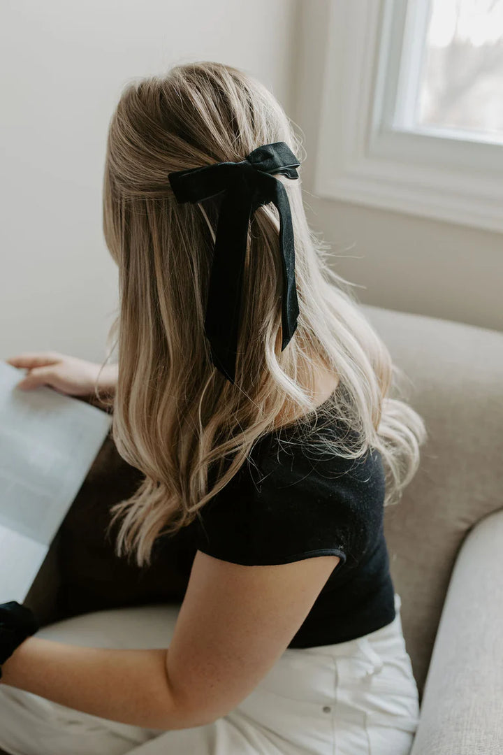 Windor Flat Velvet Bow in Black | Barbays