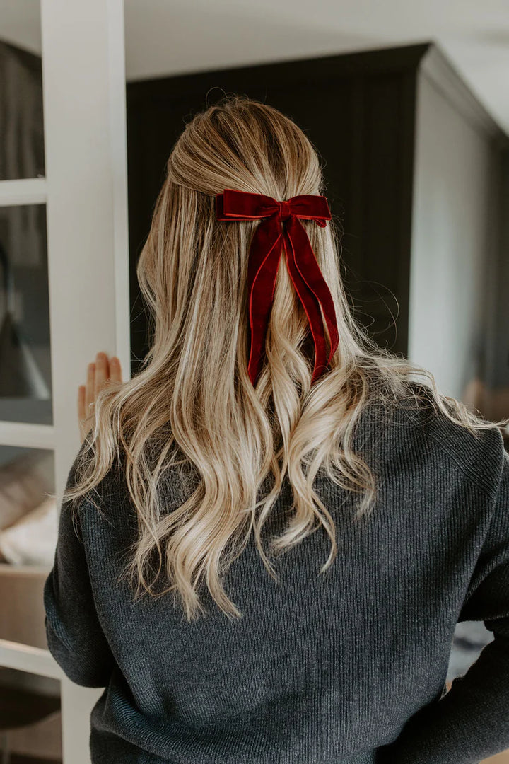 Windor Flat Velvet Bow in Red | Barbays