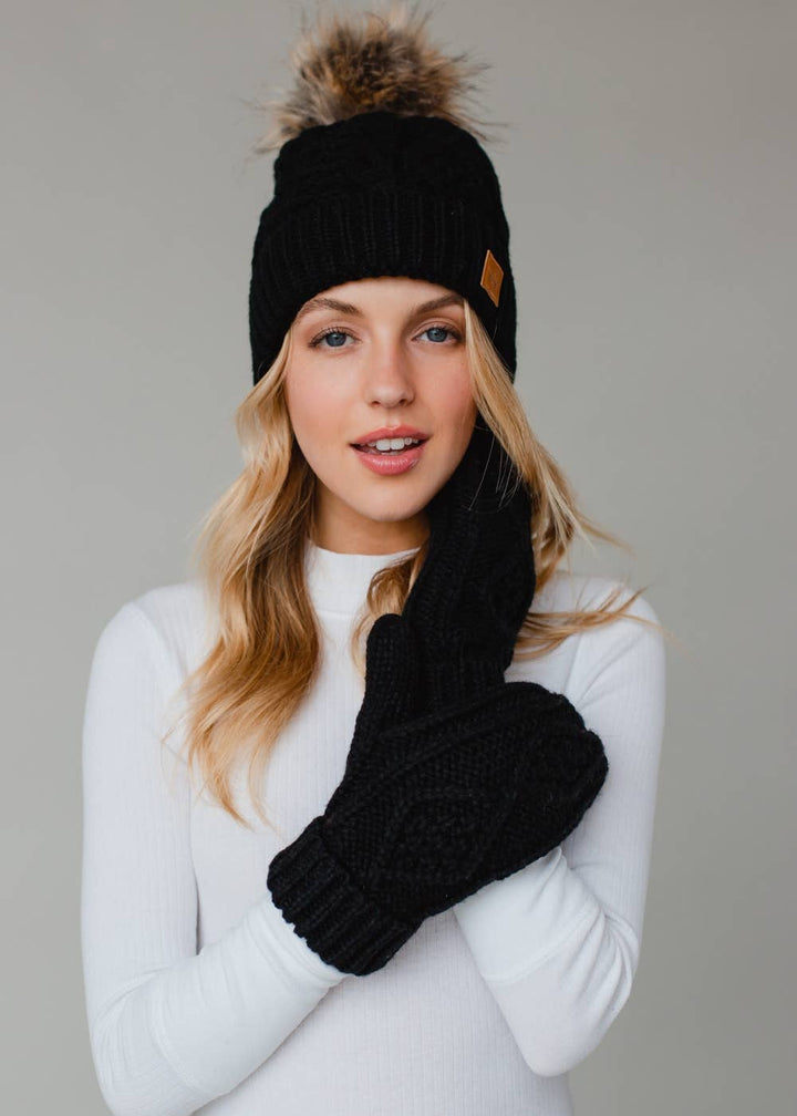 Black Cable Knit Mittens | Panache Apparel Co.