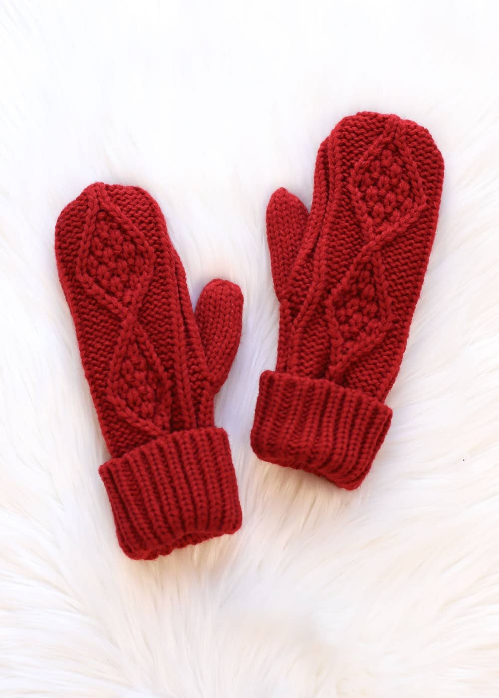 Red Cable Knit Mittens | Panache Apparel Co.