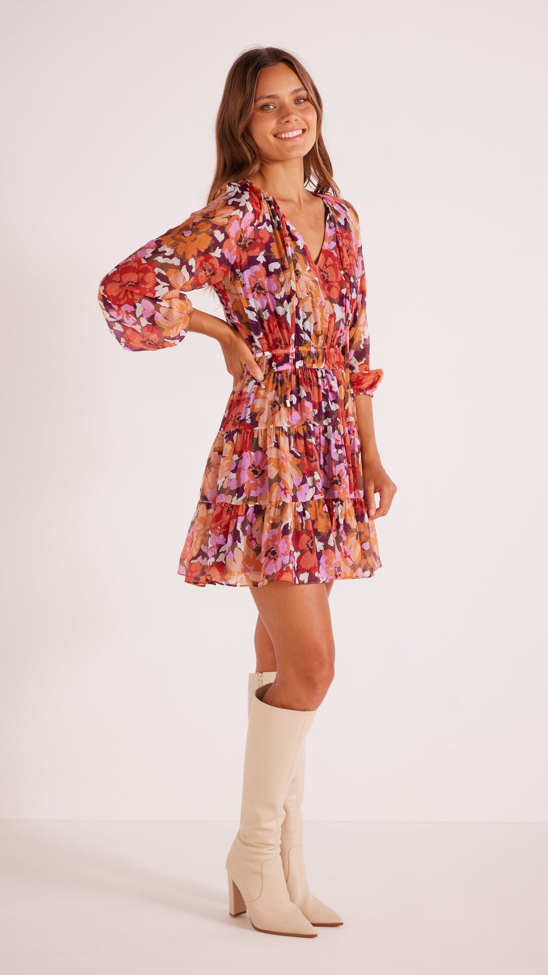 Zanita mini floral mini dress by minkpink. Long sleeves. Fall23. JOlie folie boutique