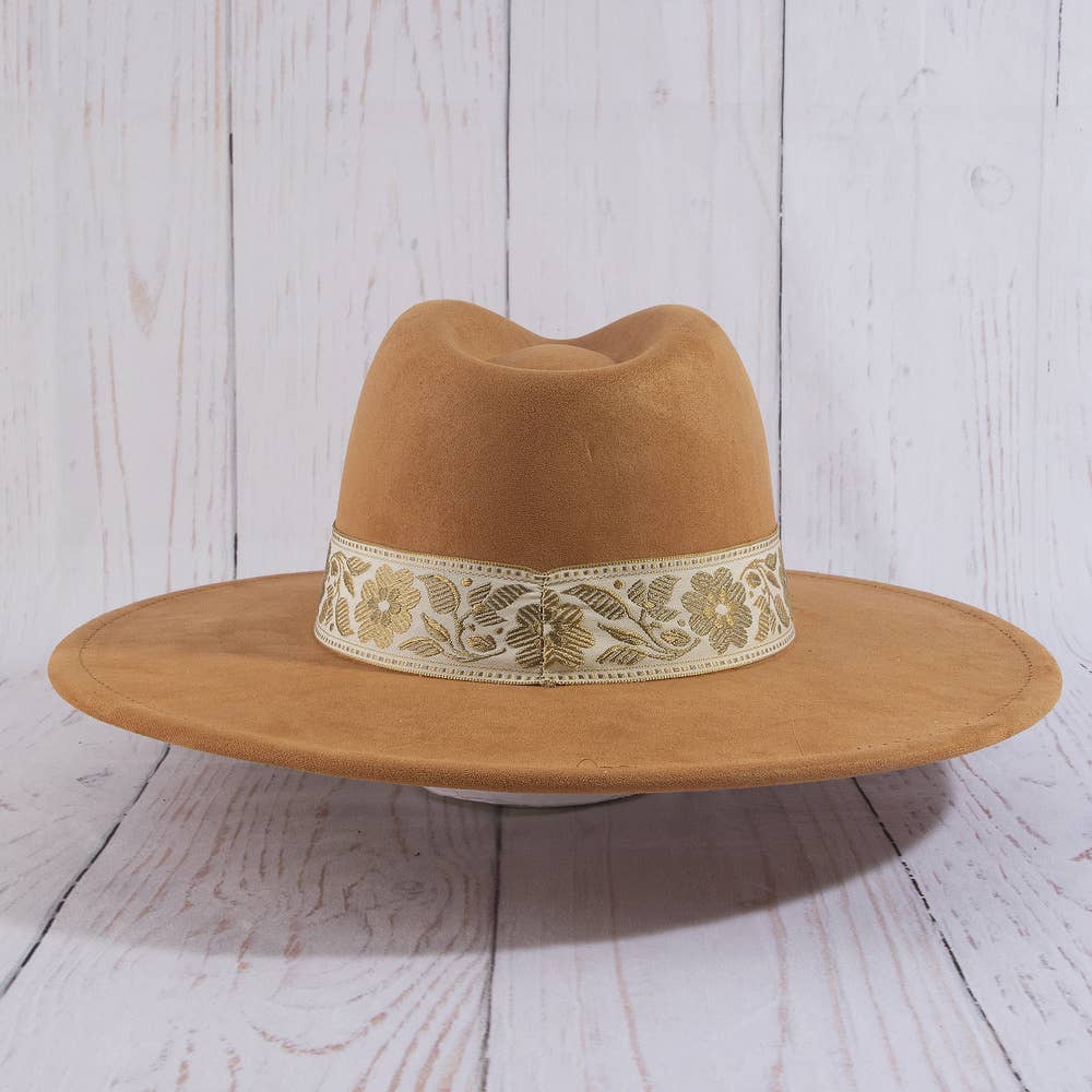 Wide Brim Felt Hat With Floral Ribbon Band | Anarchy Street