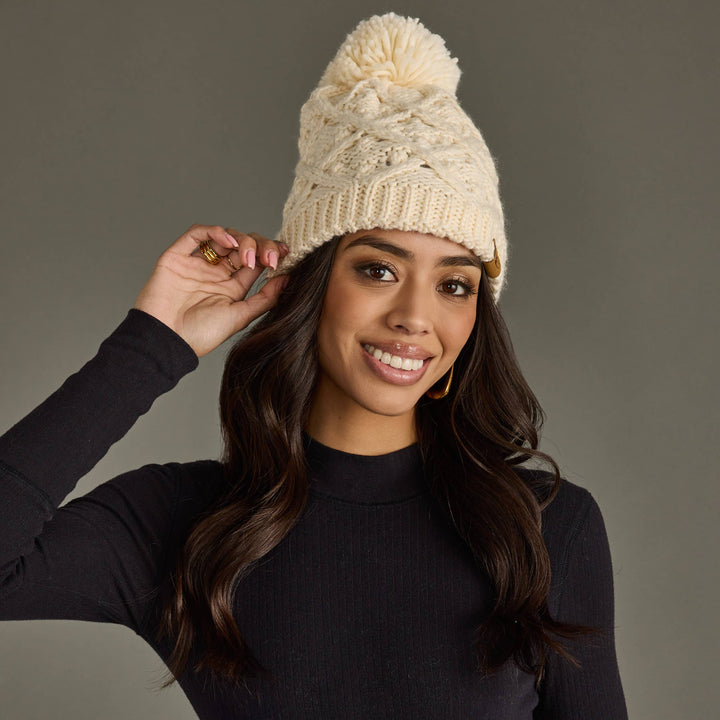 Cream Knit Pom Hat | Panache Apparel Co.