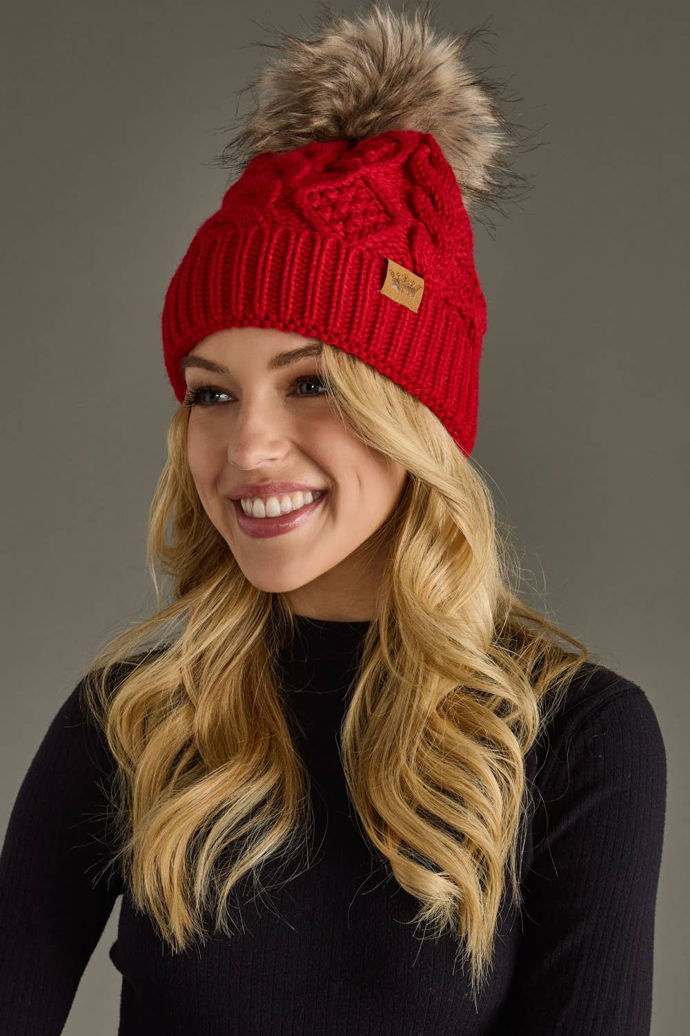 Red Cable Knit Pom Hat | Panache Apparel Co.