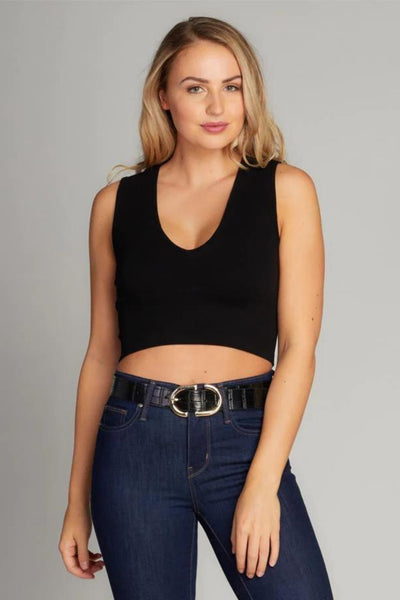 Bamboo Deep V Rib Top - Black | C'est Moi