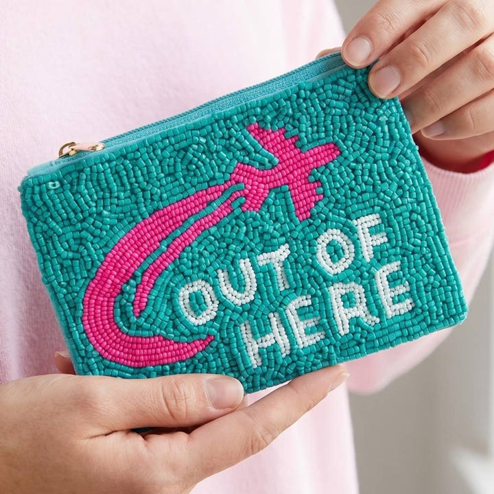 Out Of Here Airplane Seed Beaded Coin Purse | Anarchy Street