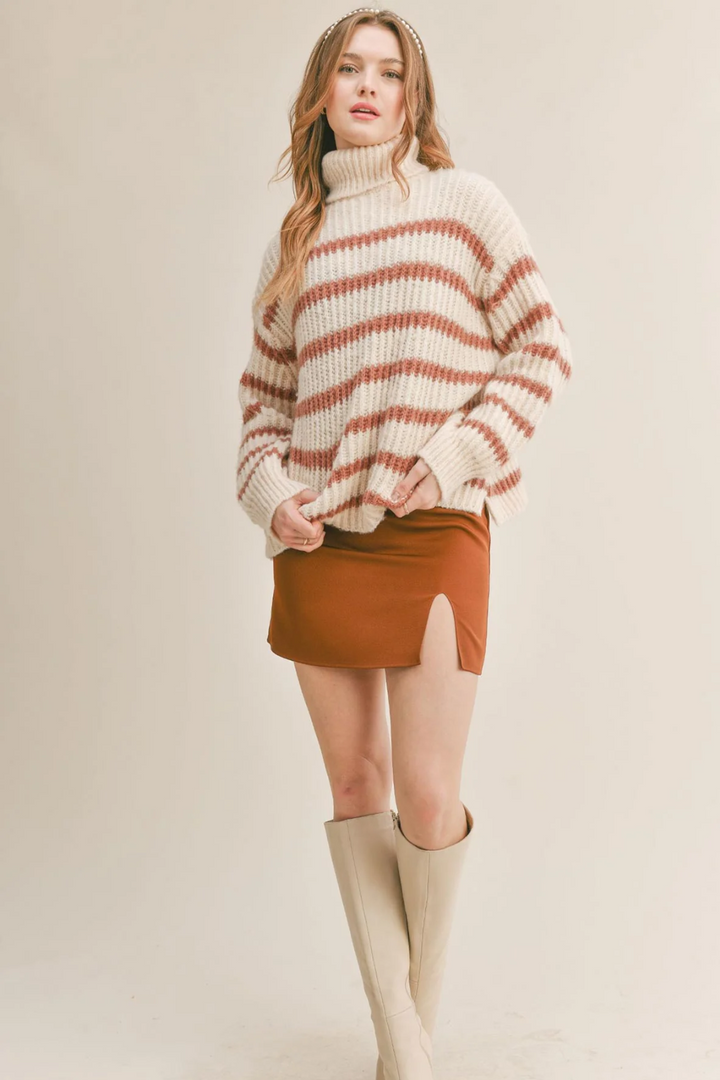 Aki Turtle Neck Striped Sweater - Ivory Camel | Sadie & Sage - Clearance