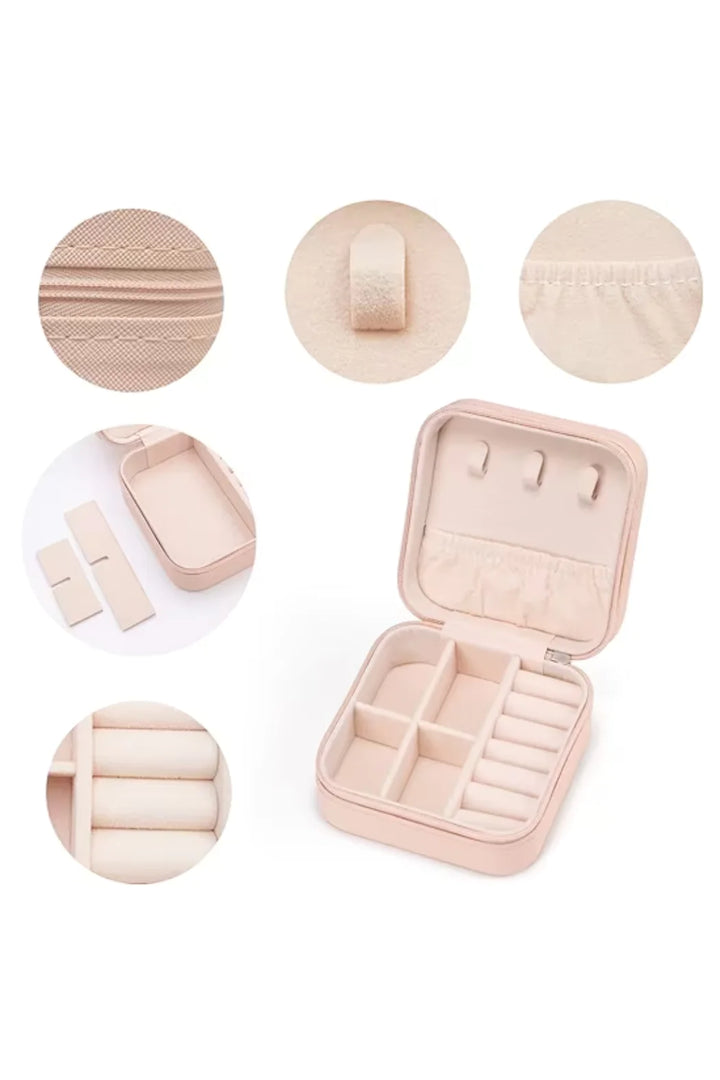 Vegan Leather Small Travel Jewelry Box - Pink | Jolie Folie