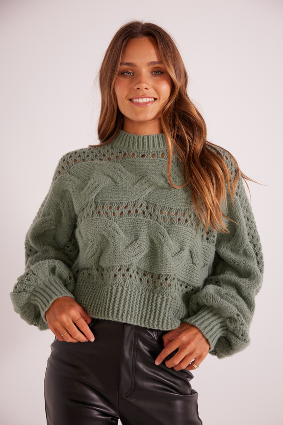 Kaine Cable Sweater - Mint | Minkpink