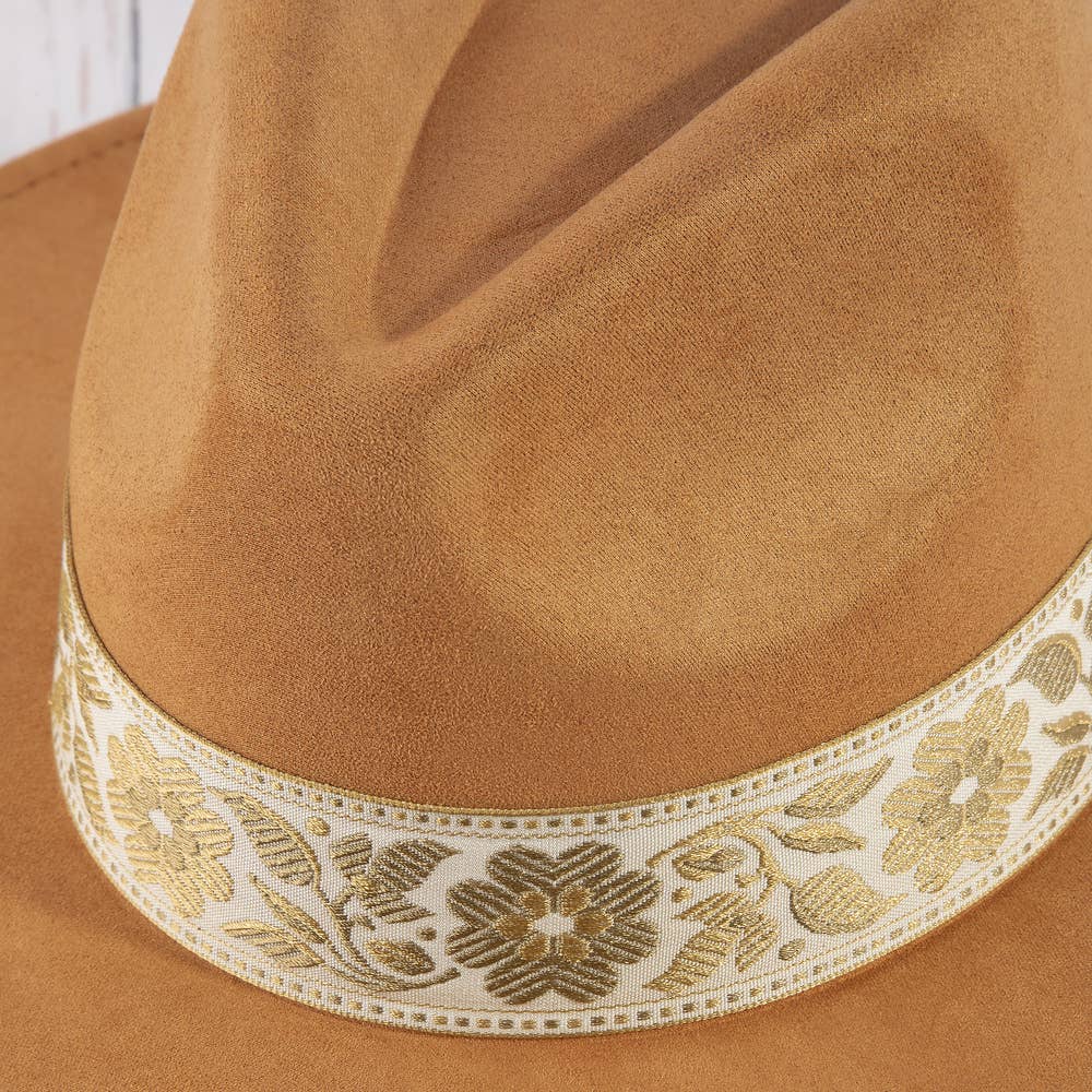 Wide Brim Felt Hat With Floral Ribbon Band | Anarchy Street