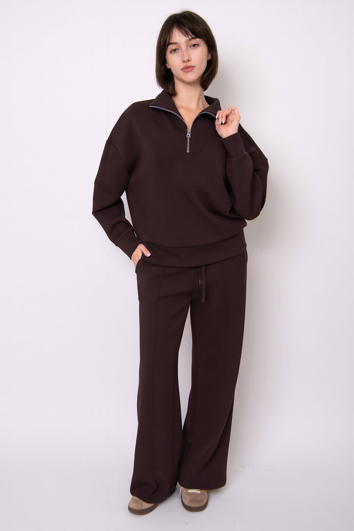 Seanni Soft Knit Half Zip Top - Brown | RD STYLE