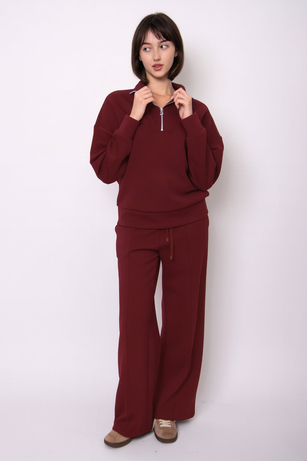 Seanni Soft Knit Half Zip Top - Oxblood | RD STYLE