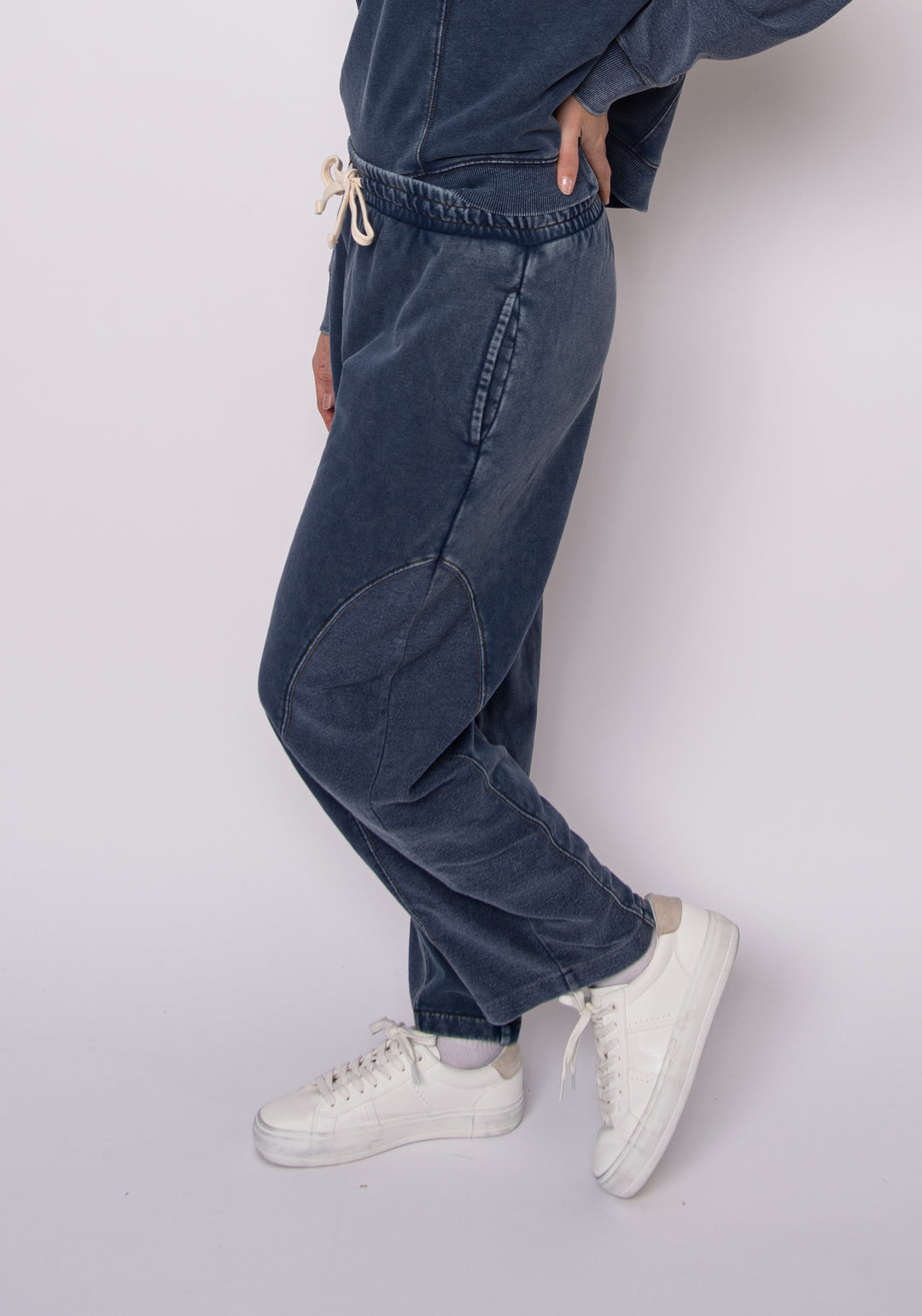 Silco Denim Look French Terry Pant in Dark Blue | RD Style