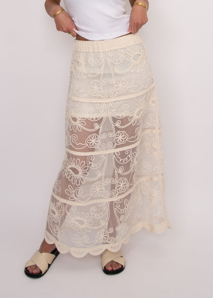 Dilla Embroidered Tiered Maxi Skirt | RD Style