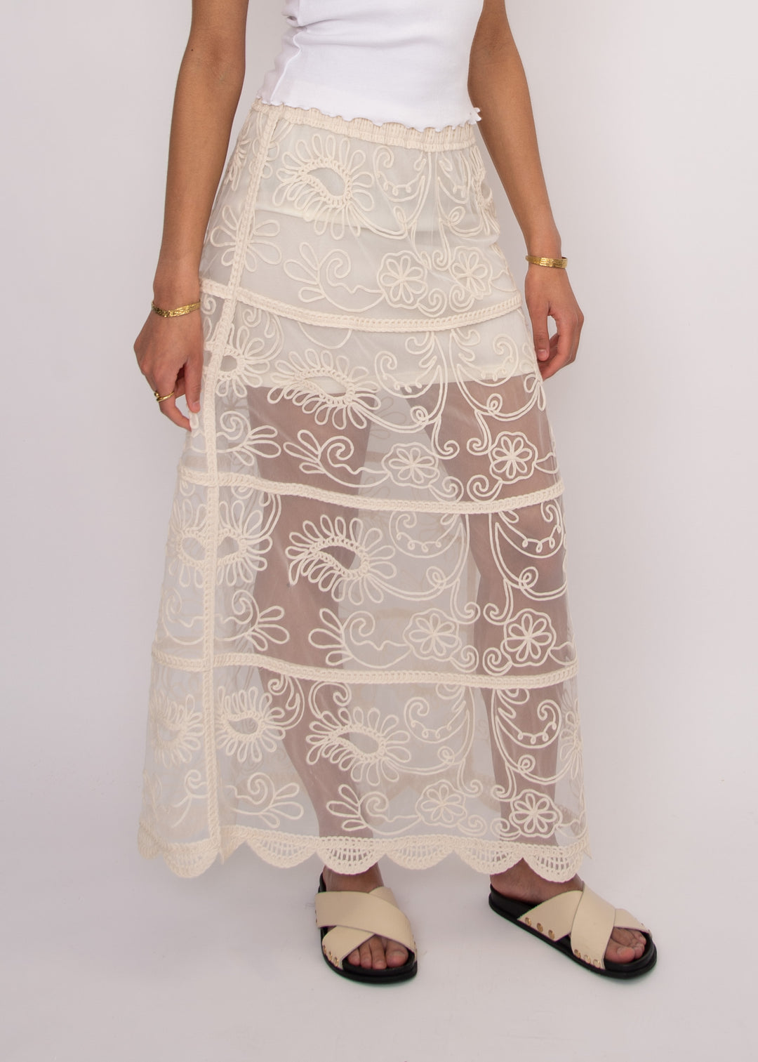 Dilla Embroidered Tiered Maxi Skirt | RD Style