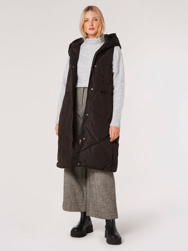 Longline Hooded Puffer Vest | Apricot