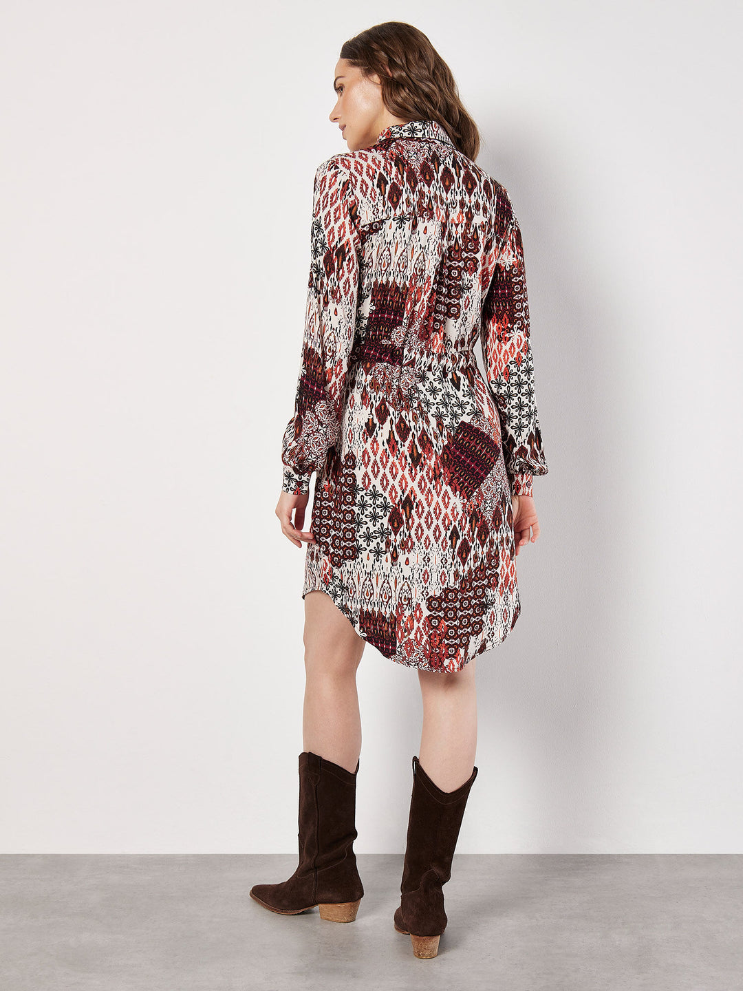 Patchwork Ikat Shirt Dress | Apricot