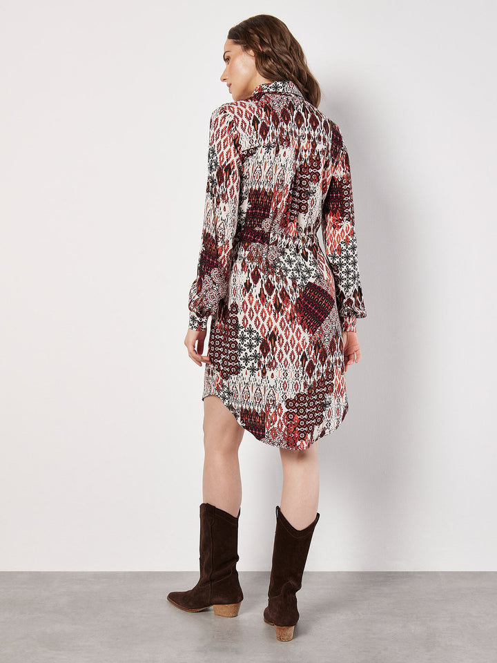 Patchwork Ikat Shirt Dress | Apricot