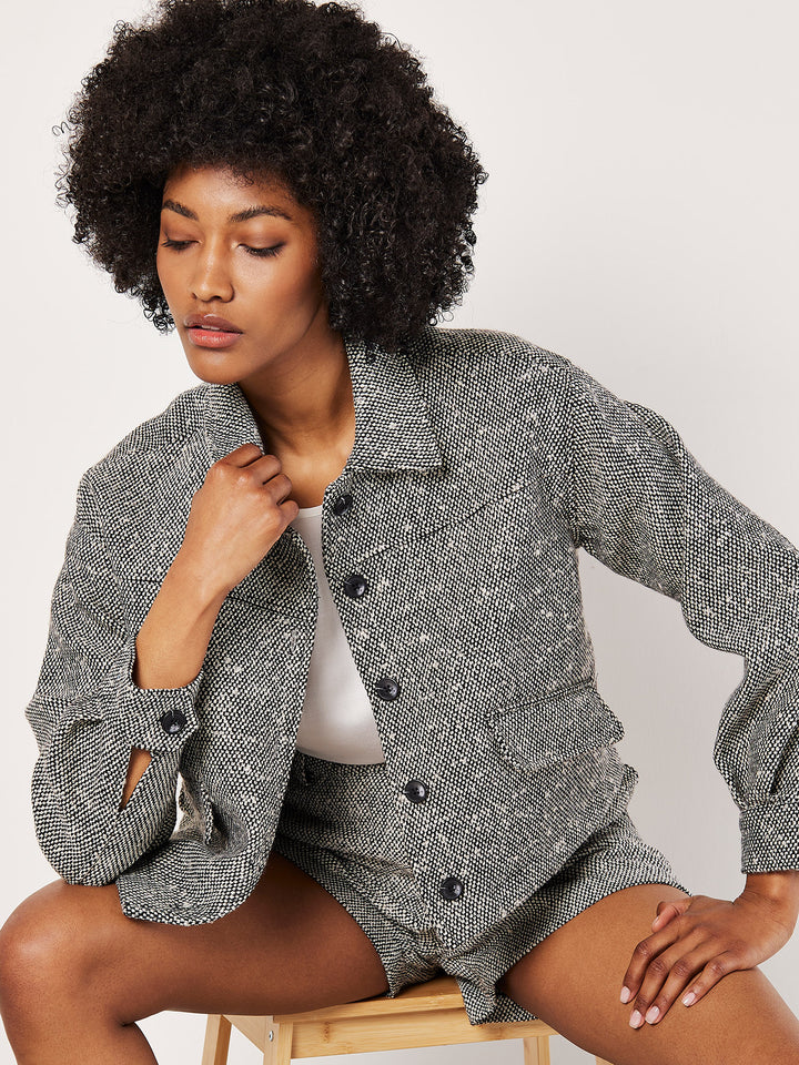 Textured Cropped Shacket | Apricot