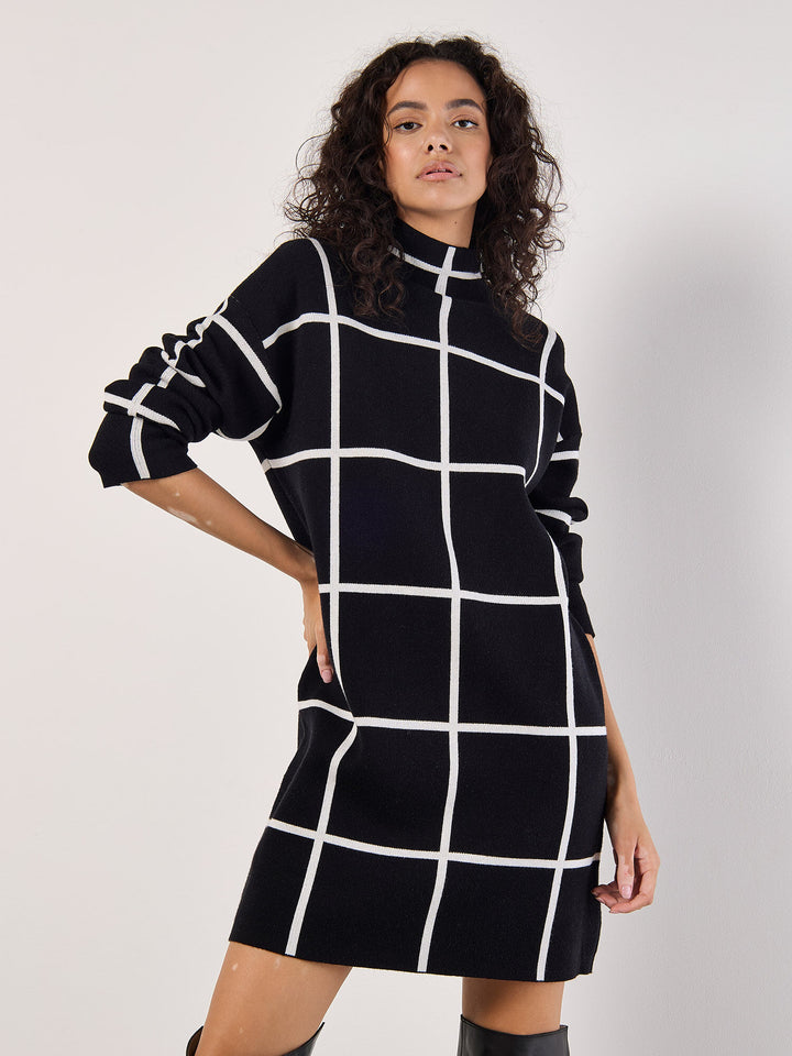 Window Check Sweater Dress | Apricot