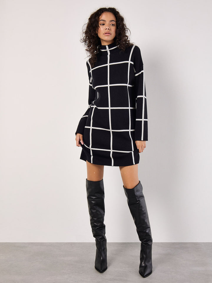 Window Check Sweater Dress | Apricot