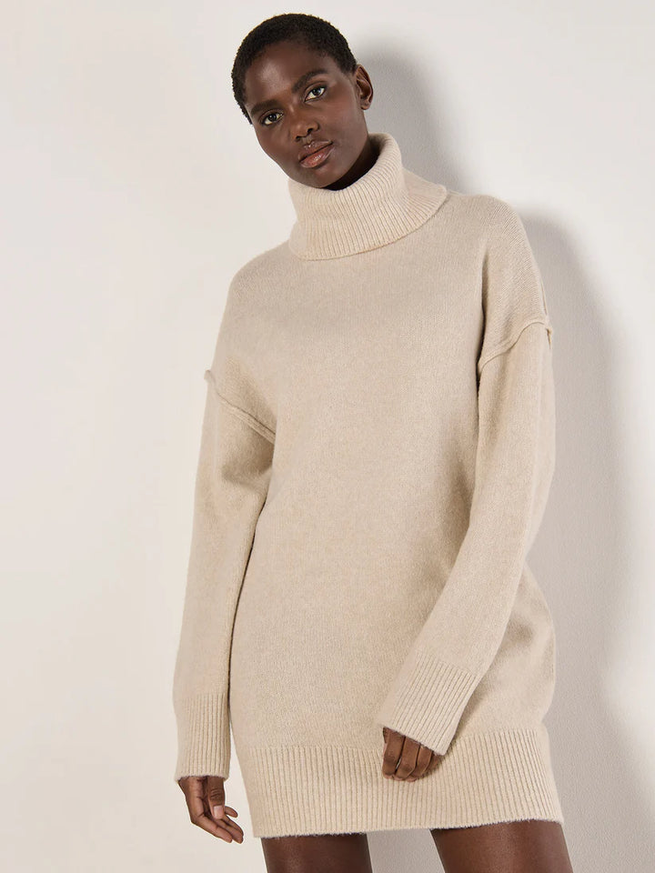 Oversized Raw Edge Sweater Dress - Stone | Apricot