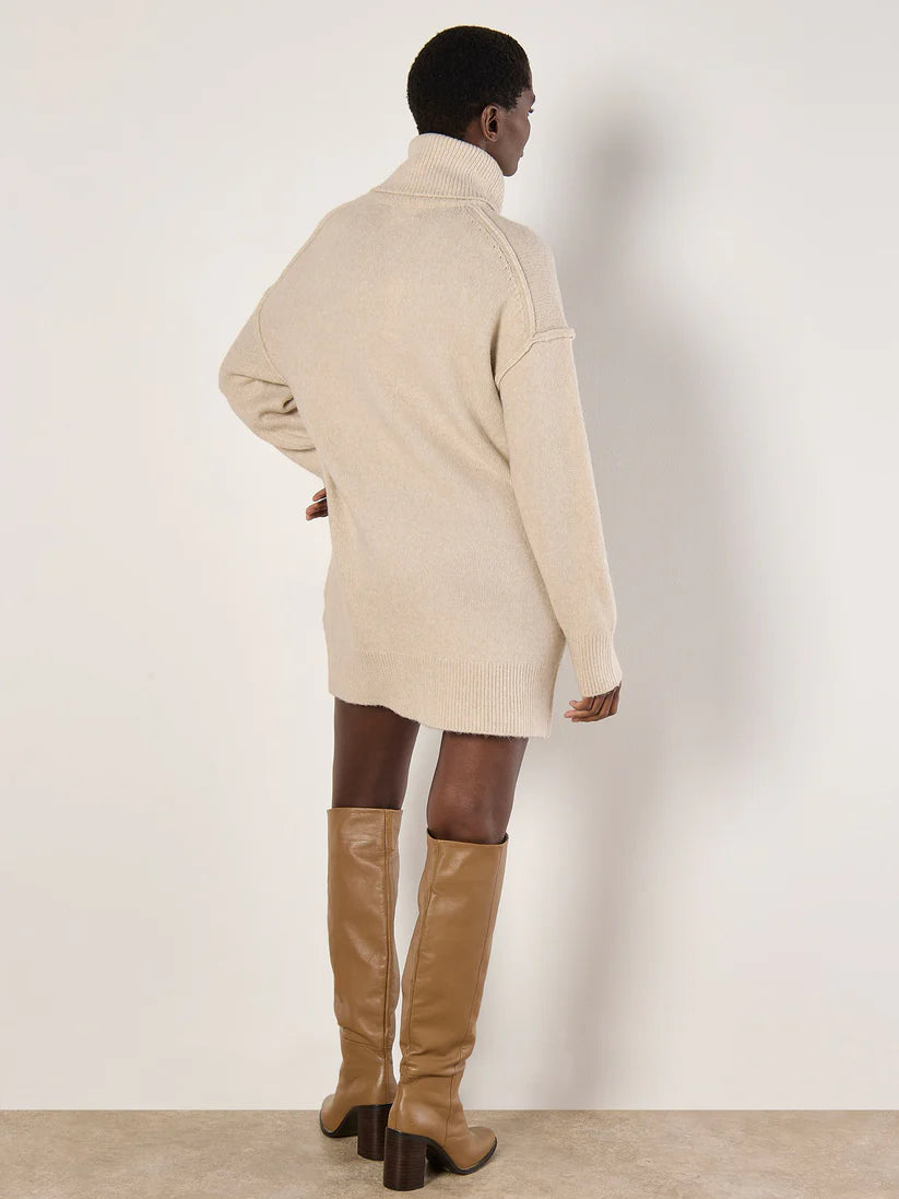 Oversized Raw Edge Sweater Dress - Stone | Apricot