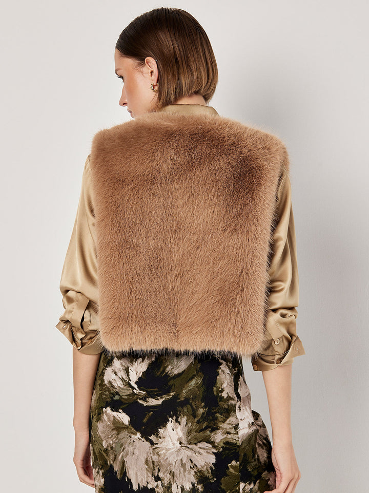 Faux Fur Cropped Vest | Apricot