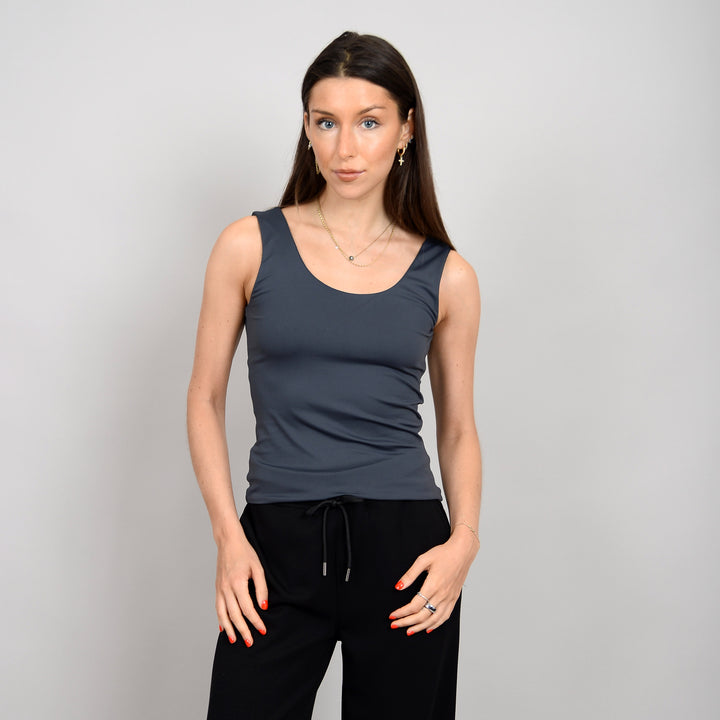 Tanith Double U-neck Second Skin Tank Top - Black Ink | RD Style