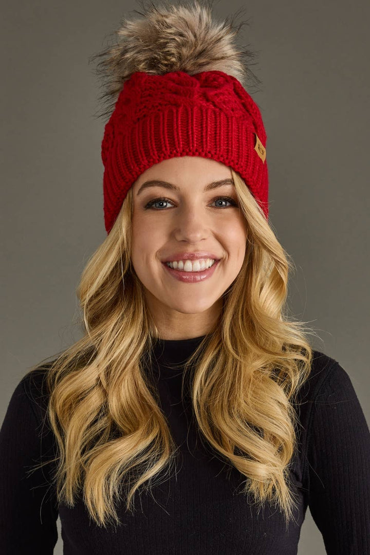 Red Cable Knit Pom Hat | Panache Apparel Co.