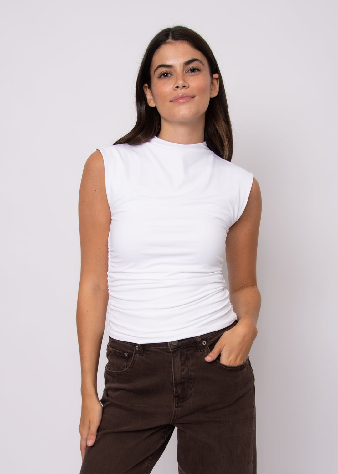 Yve Second Skin Sleeveless Top in White | RD Style