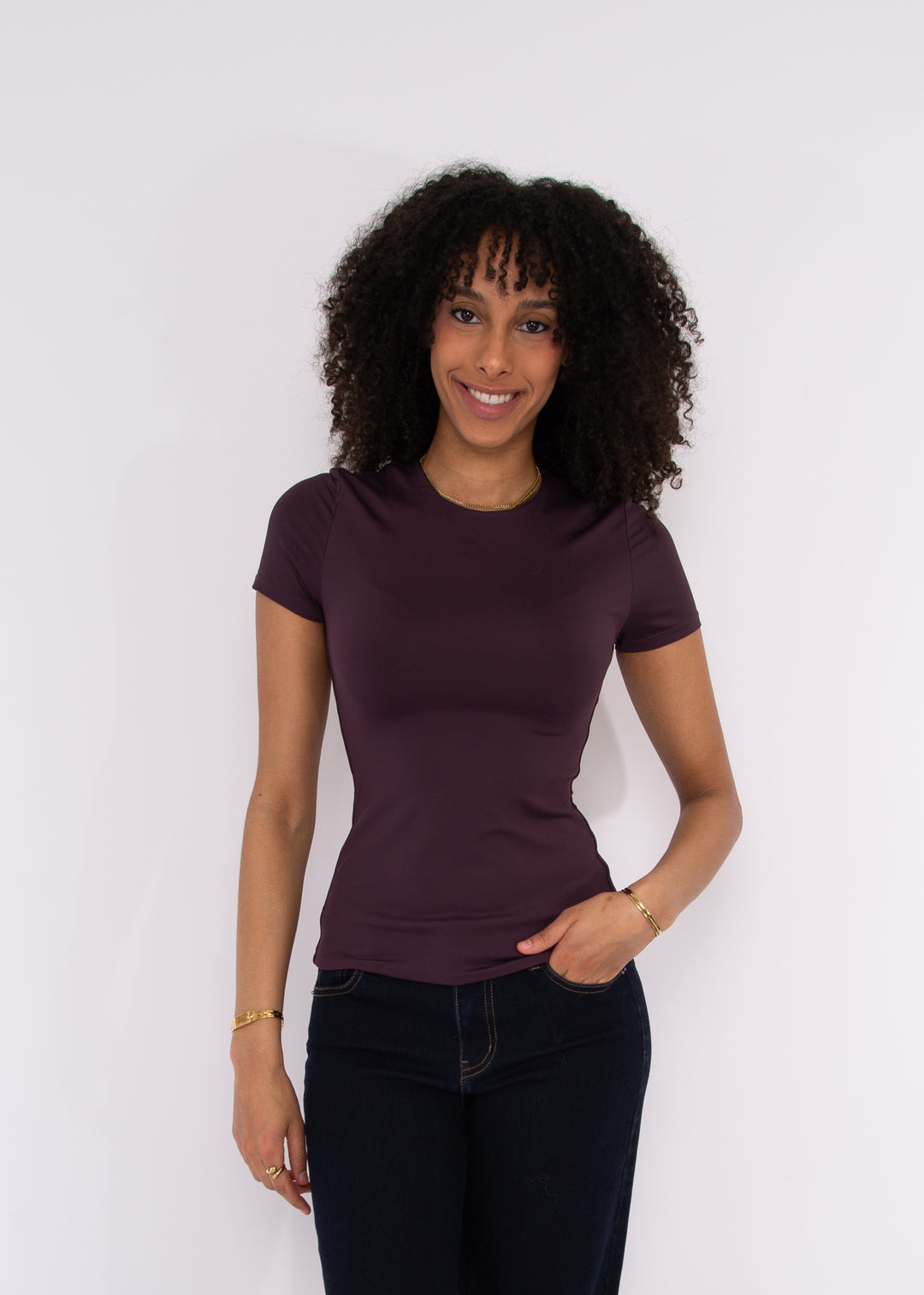 Roxi Second Skin Short Sleeve Top in Deep Plum | RD Style