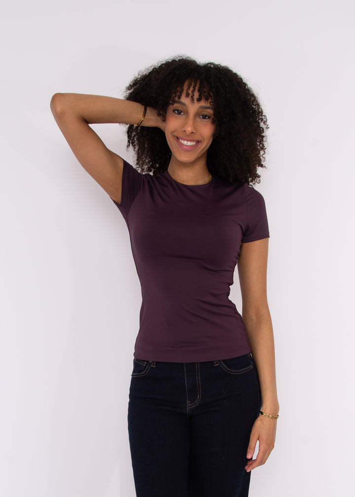 Roxi Second Skin Short Sleeve Top in Deep Plum | RD Style