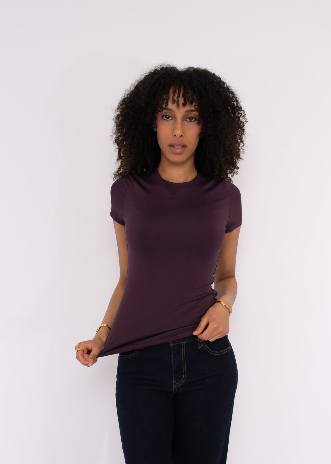 Roxi Second Skin Short Sleeve Top in Deep Plum | RD Style
