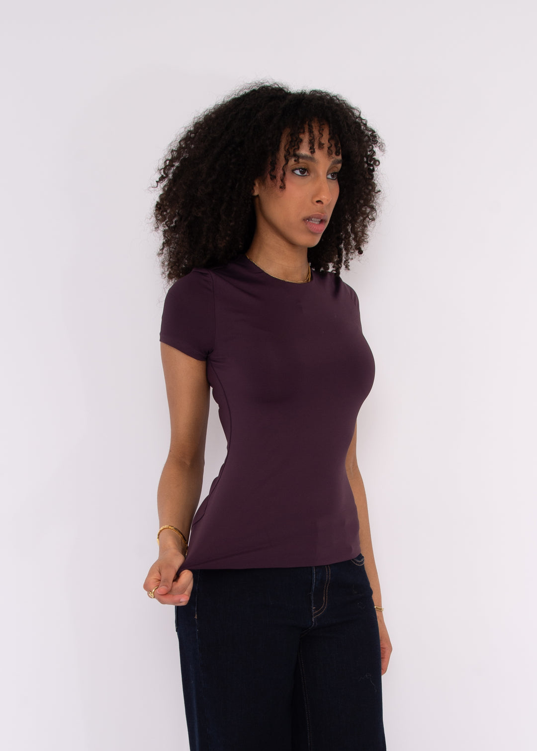 Roxi Second Skin Short Sleeve Top in Deep Plum | RD Style