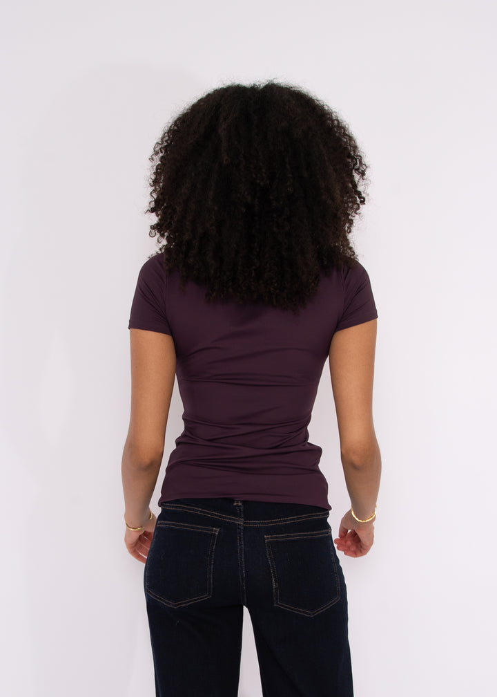Roxi Second Skin Short Sleeve Top in Deep Plum | RD Style