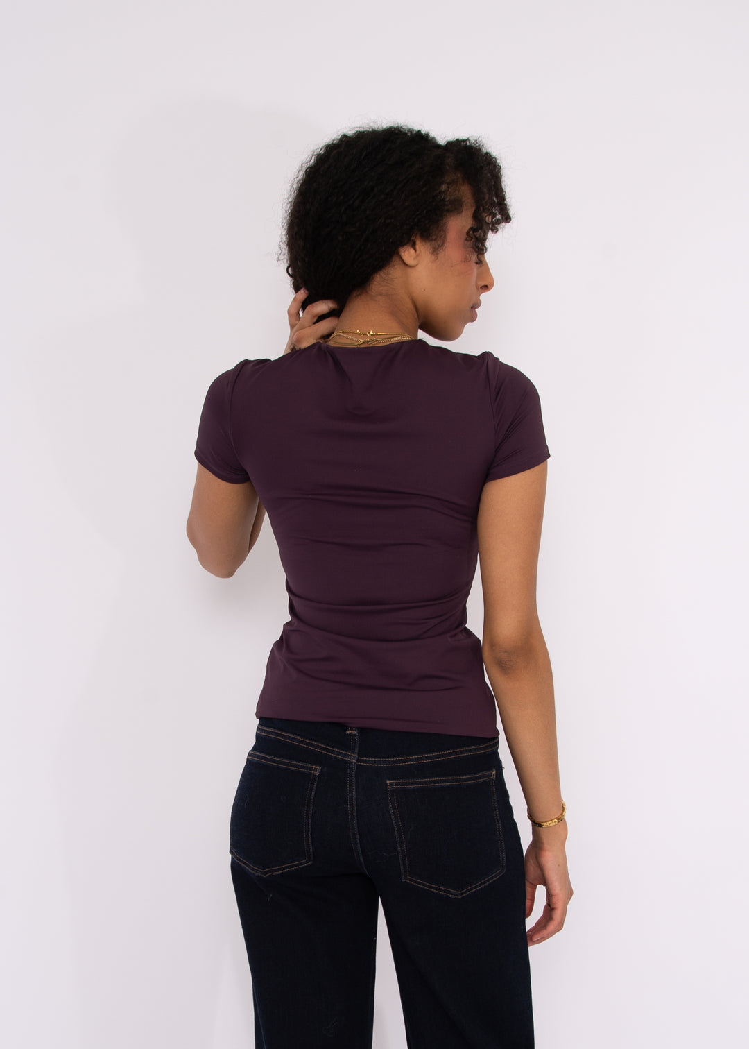 Roxi Second Skin Short Sleeve Top in Deep Plum | RD Style