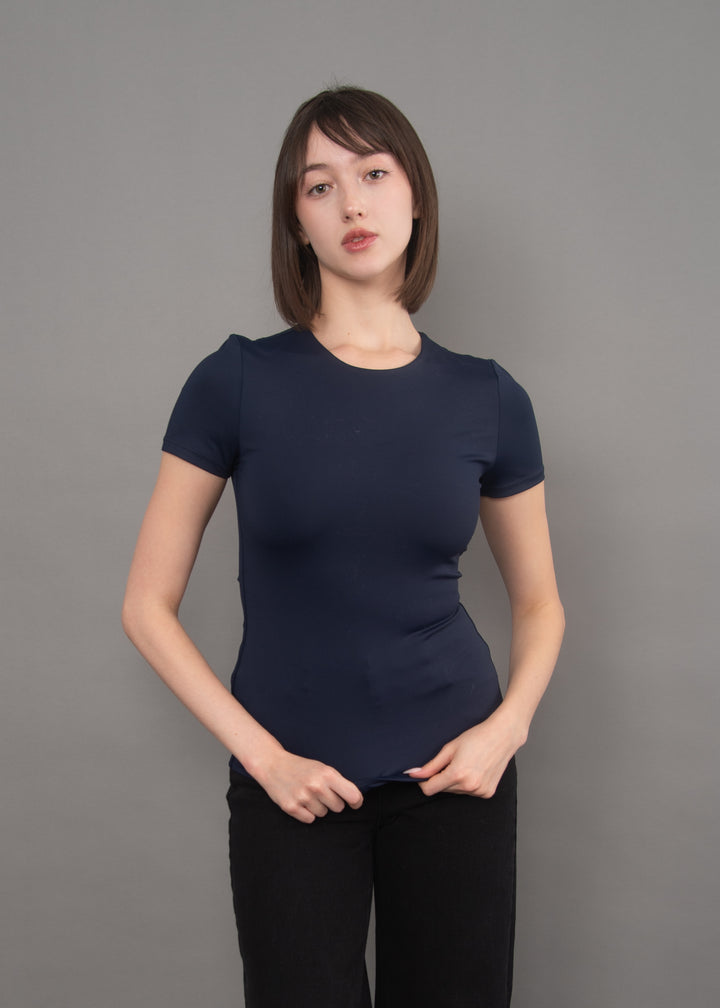 Roxi Second Skin Short Sleeve Top in Navy | RD Style
