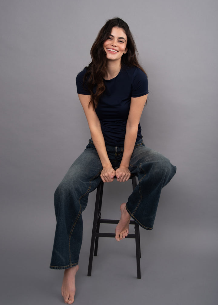 Roxi Second Skin Short Sleeve Top in Navy | RD Style