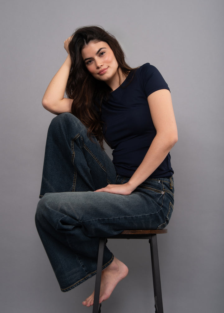 Roxi Second Skin Short Sleeve Top in Navy | RD Style